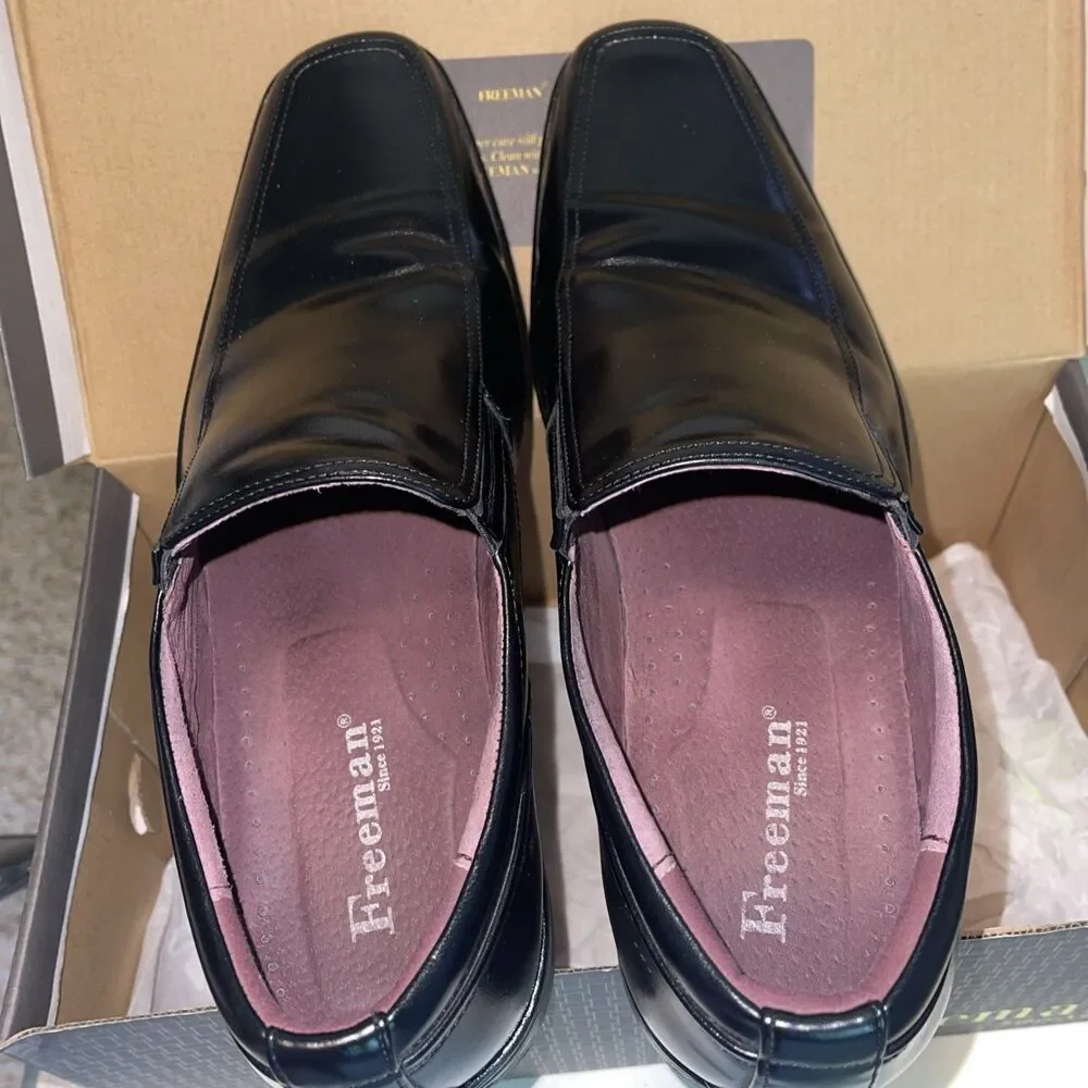 Freeman Henson Mens Black Leather Loafer Dress Shoes Slip-On Size 10.5